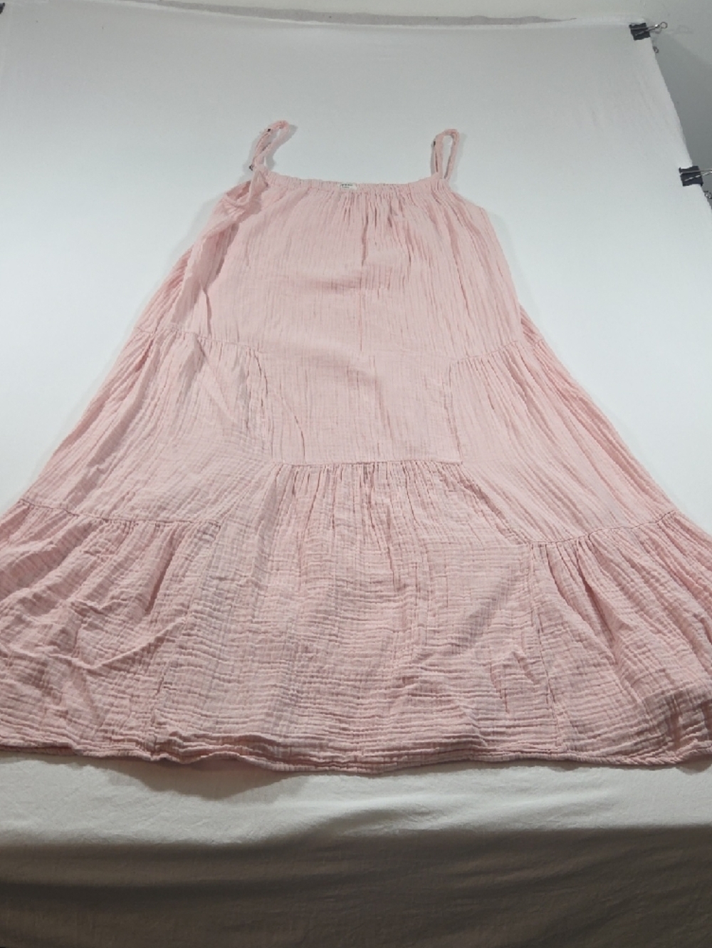 dylan Pale Pink Spaghetti-Strap Maxi Dress Summer Beach Crinkle Flowy Cotton - Picture 8 of 14